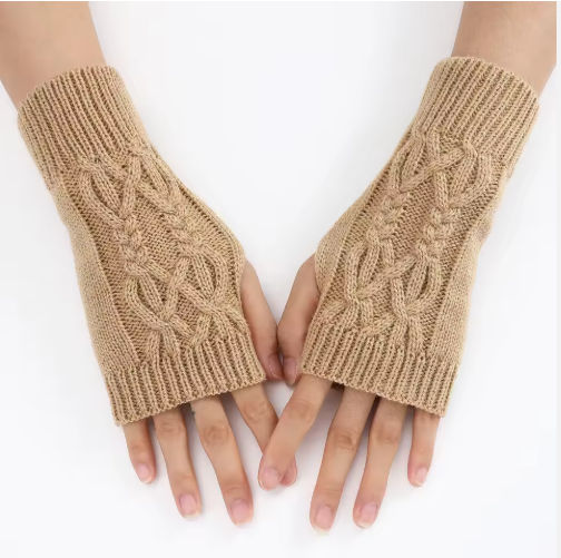 Fessy | Women’s short knit fingerless gloves with a crossed textured design