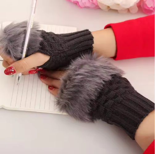 Avlyn | Women’s knit fingerless gloves with a plush cuff accent