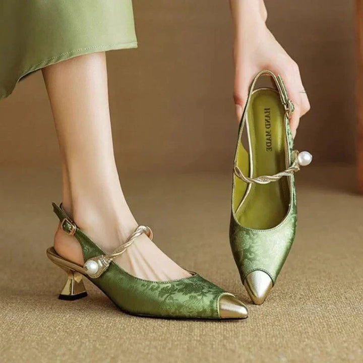 Olive | Women’s elegant slingback heels with pearl detail