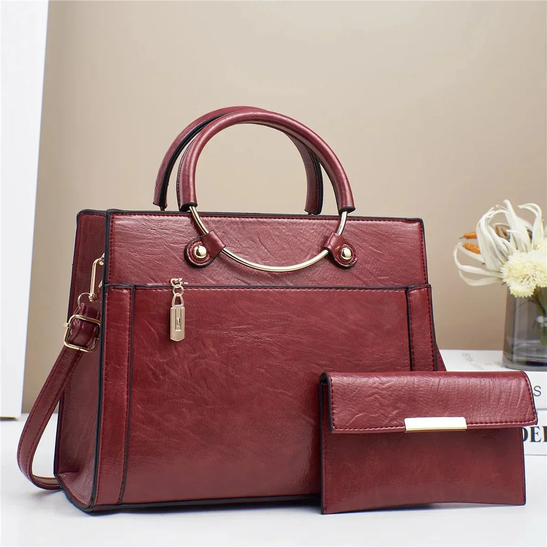 Ada | Women’s structured handbag set with metallic handle detail and matching wallet