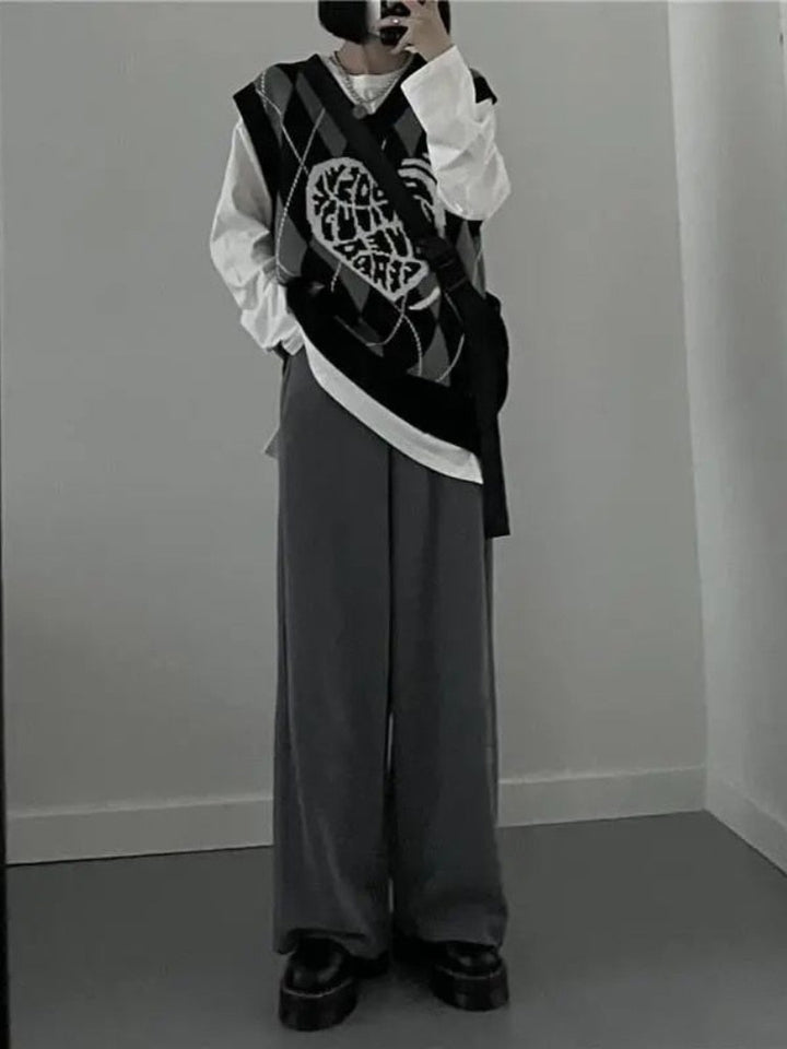 Mitch | Women’s argyle sweater vest with graphic heart design