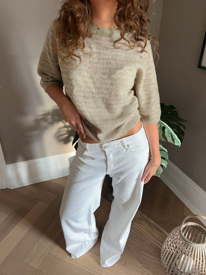 Colette | Women’s knit sweater with striped mid sleeve design