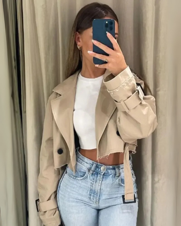 Ivory | Women’s cropped trench coat with oversized fit and structured collar