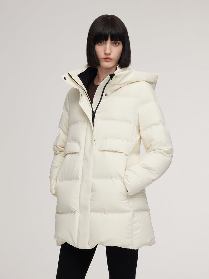 Arlae | Women’s long hooded winter jacket with a structured thermal silhouette