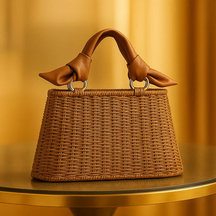 Morgan | Women’s straw handbag with drawstring interior and knotted handle