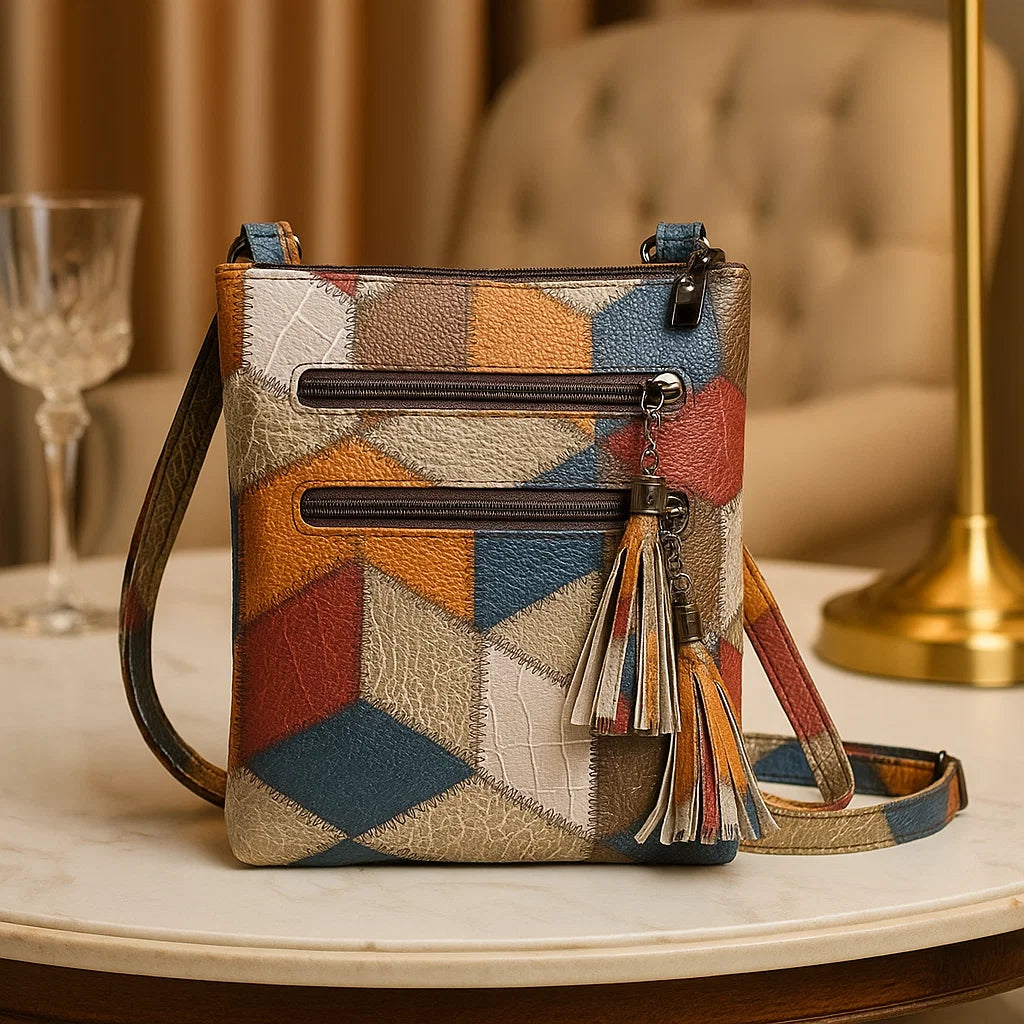 Paige | Women’s crossbody bag with patchwork panels and zip compartments