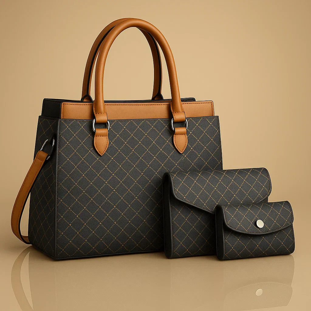 Sandra | Women’s structured handbag set with geometric pattern