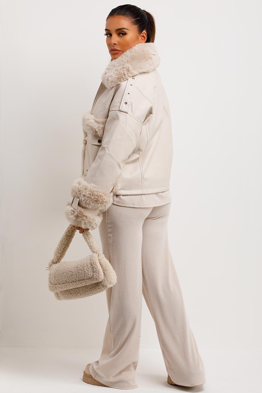 Danika | Women’s faux leather jacket with faux fur trim