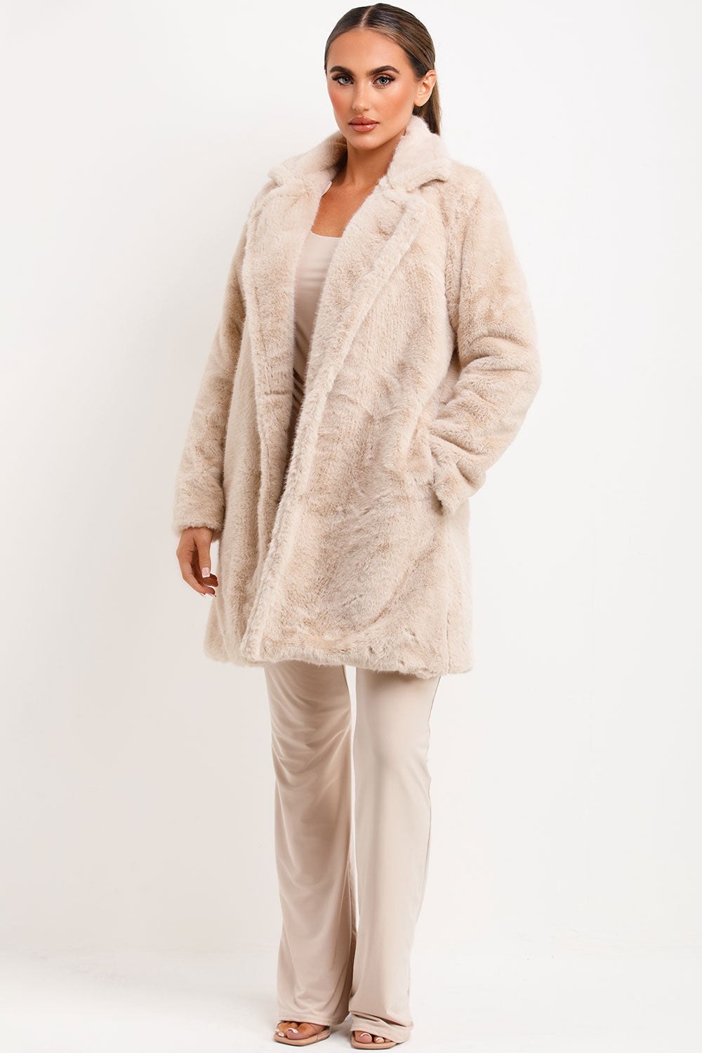 Zephy | Women’s faux fur coat with lapel collar