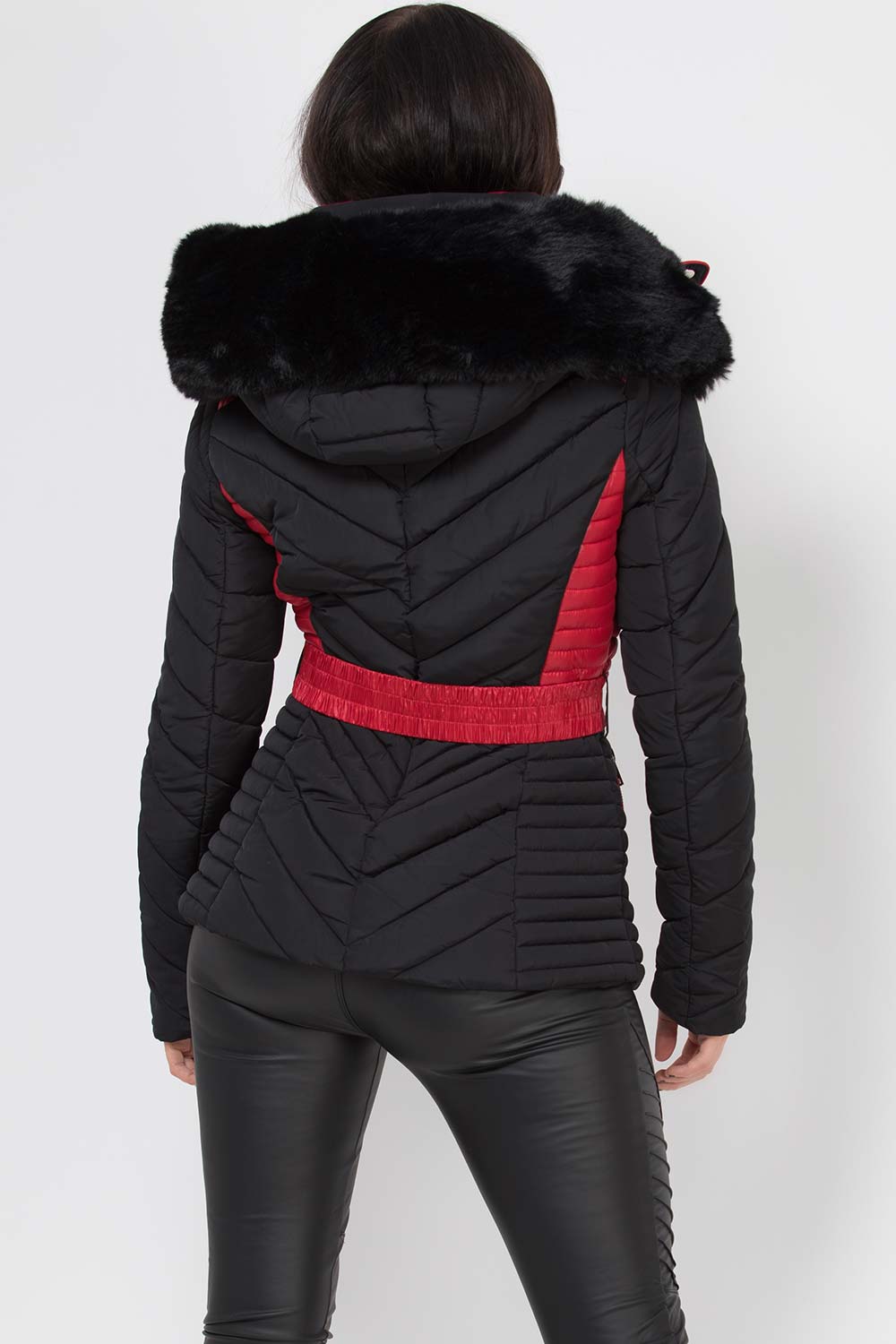 Zyriah | Women’s puffer jacket with faux fur hood and belt