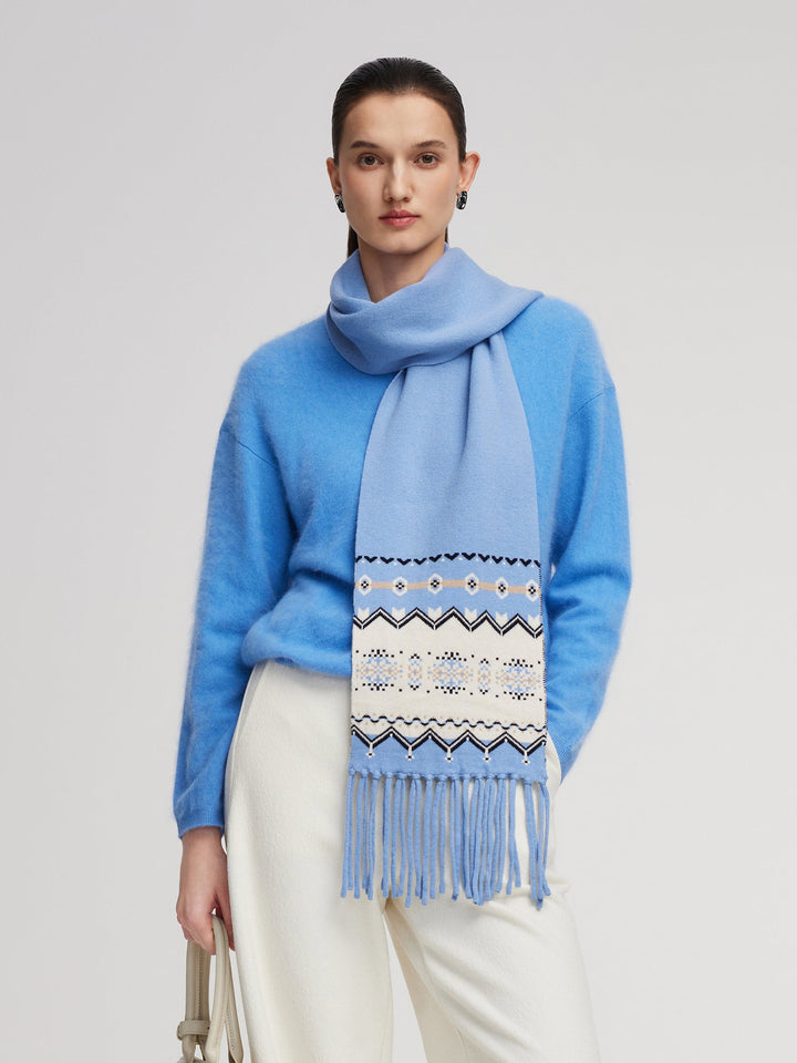 Delyn | Women’s Fair Isle patterned scarf with a soft textured fringe