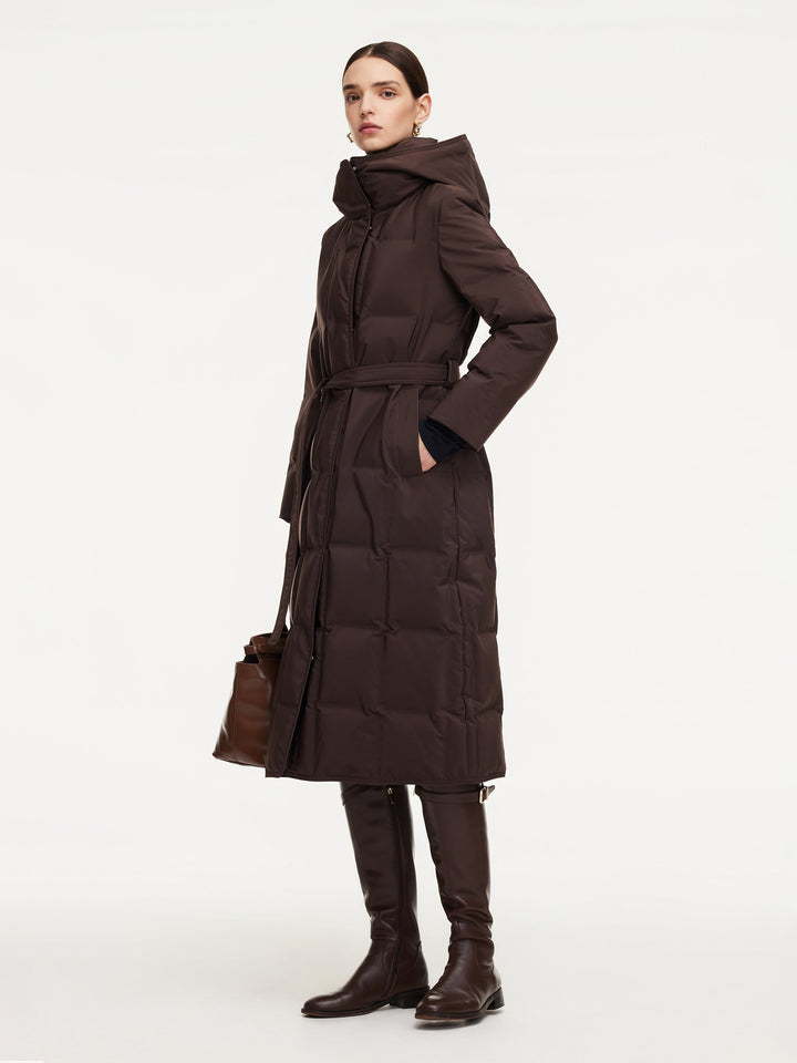 Ellyn | Women’s quilted hooded wrap overcoat with a structured winter silhouette