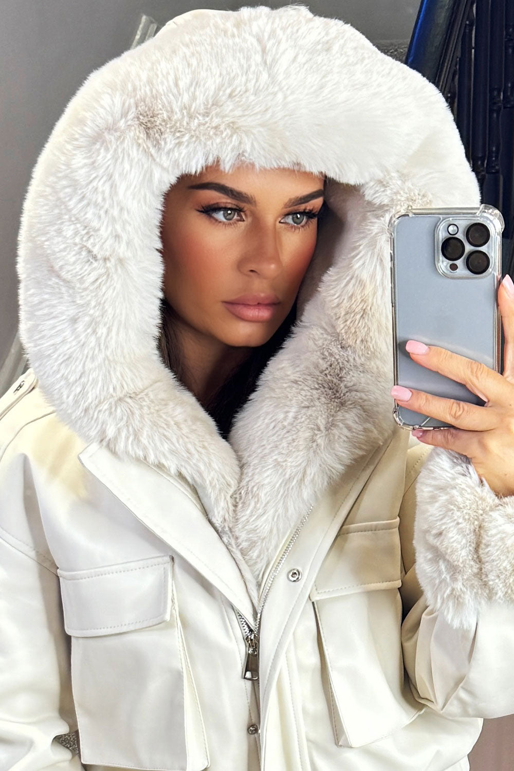 Madalynn | Women’s faux fur bomber jacket with detachable trim