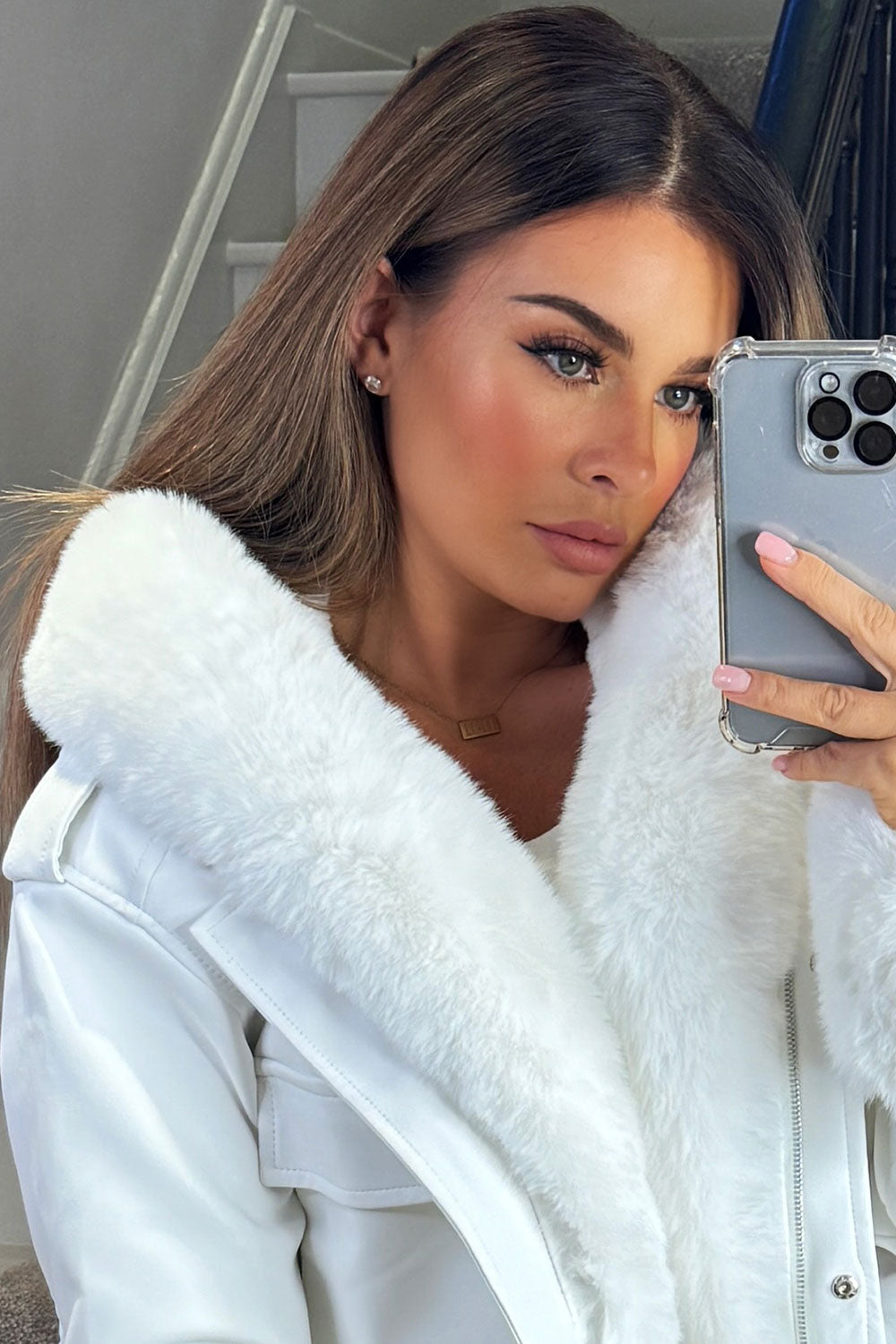 Ameliee | Women’s faux fur bomber jacket with detachable trim