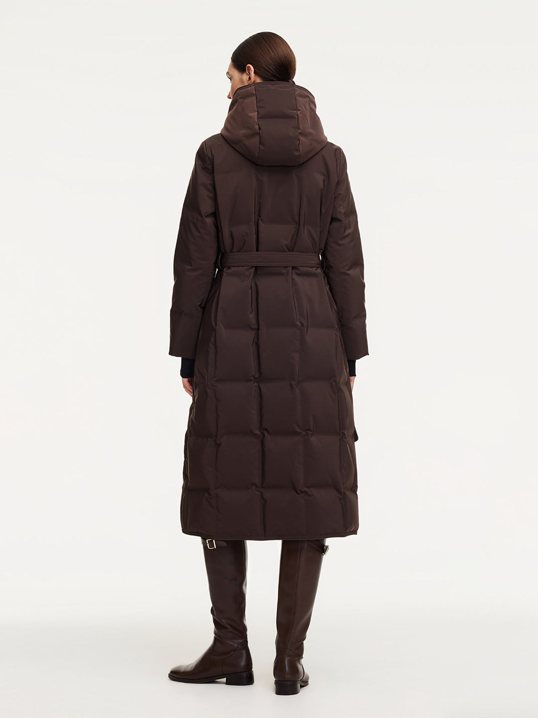 Ellyn | Women’s quilted hooded wrap overcoat with a structured winter silhouette