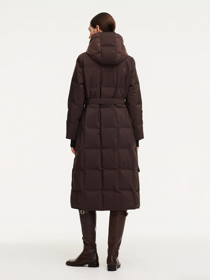 Ellyn | Women’s quilted hooded wrap overcoat with a structured winter silhouette