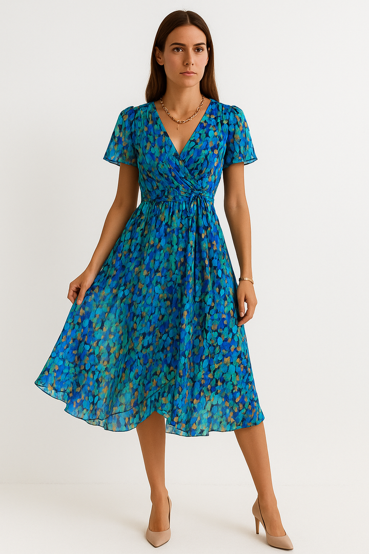 Bell | Women’s wrap summer dress with v-neckline and short flutter sleeves