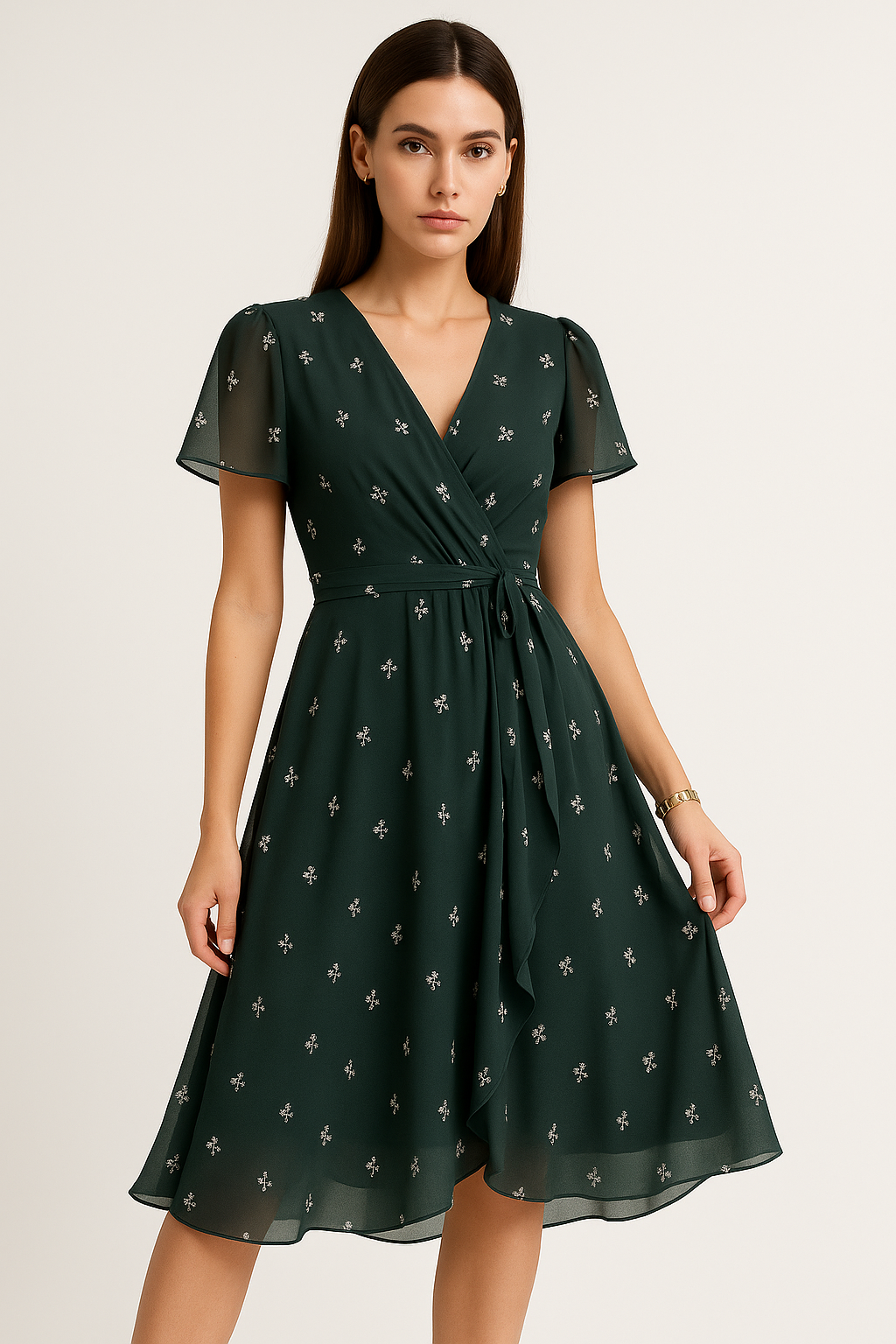 Bell | Women’s wrap summer dress with v-neckline and short flutter sleeves