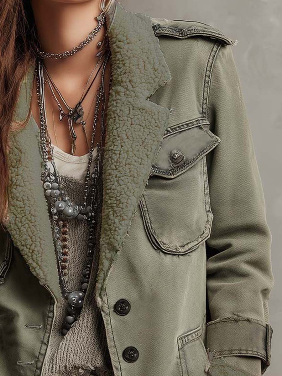 Annabelle | Women’s sherpa lined utility jacket with vintage olive finish