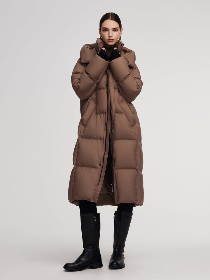 Corvyn | Women’s lightweight long winter coat with a sleek hooded silhouette
