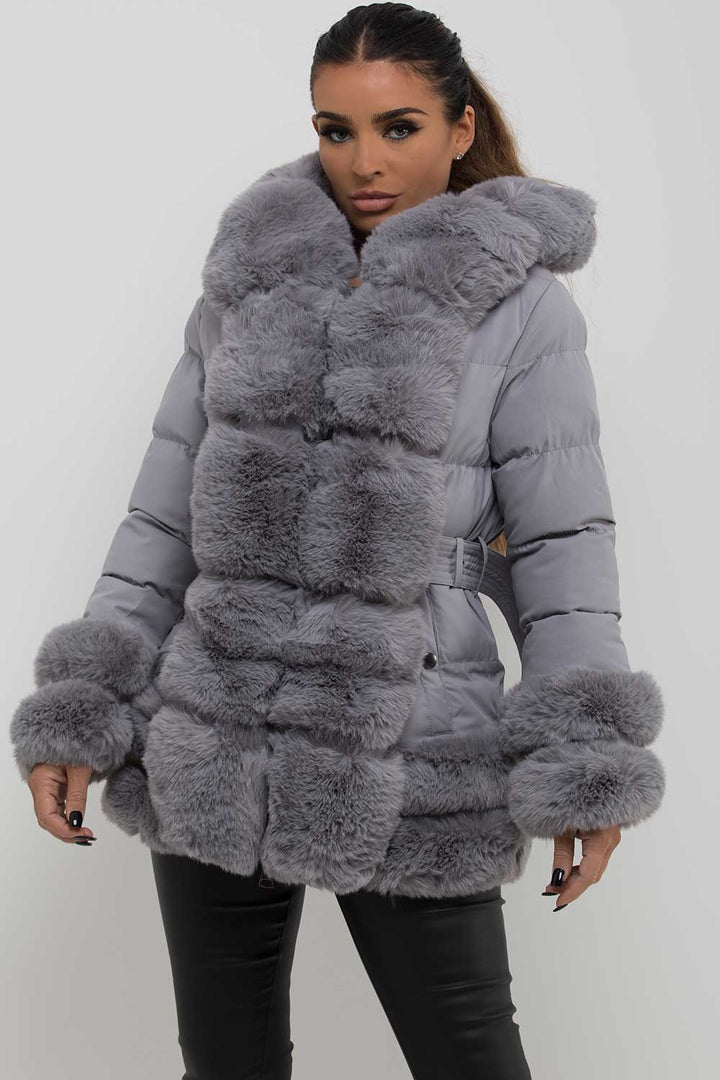 Eiza | Women’s puffer jacket with faux fur trim