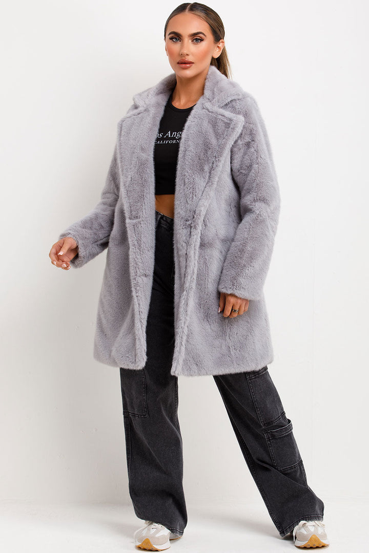 Ellouise | Women’s faux fur coat with lapel collar