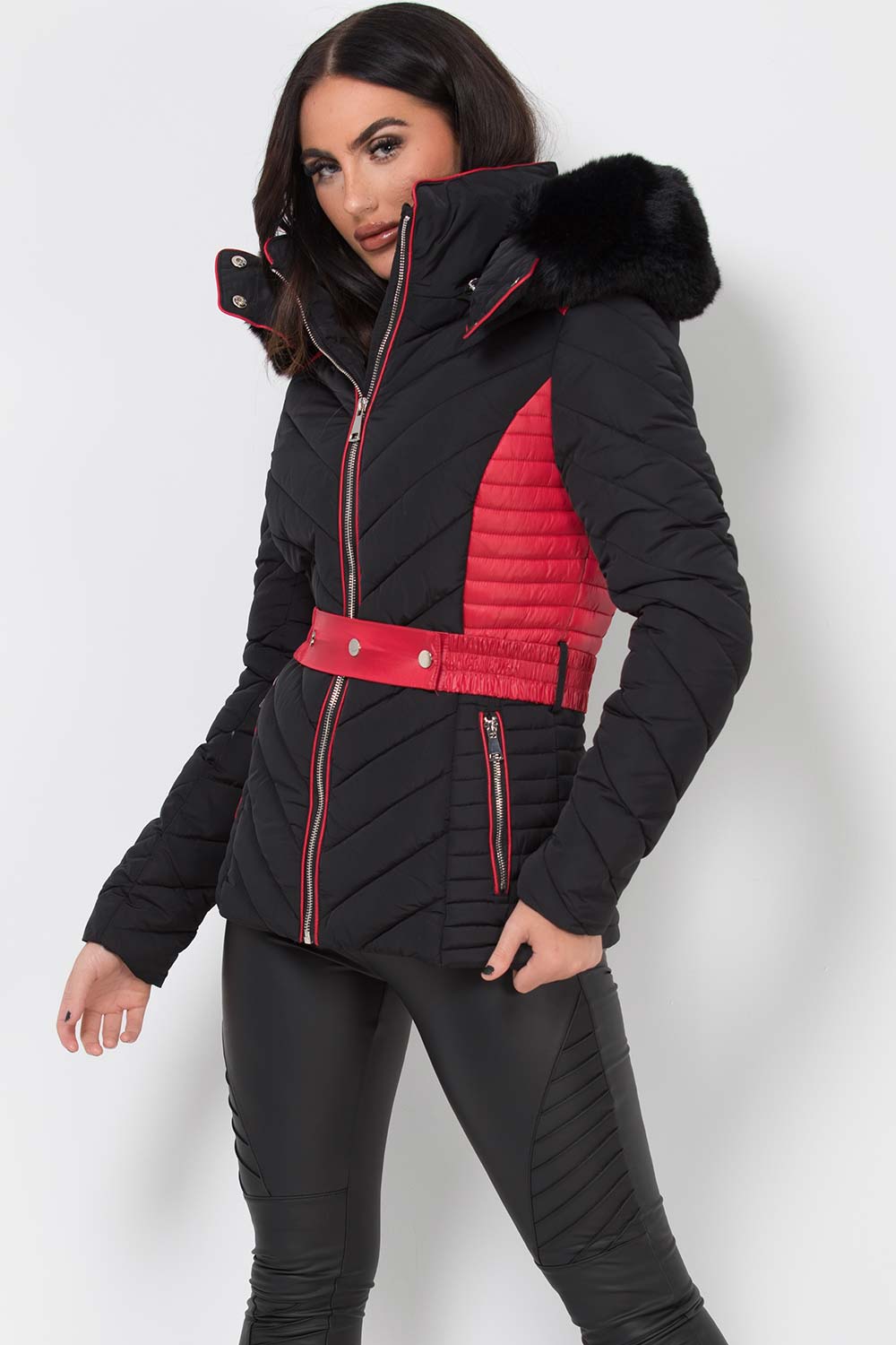 Zyriah | Women’s puffer jacket with faux fur hood and belt