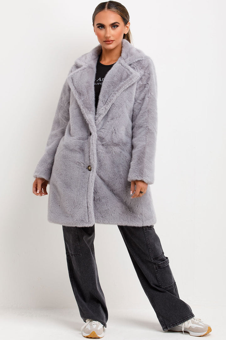 Ellouise | Women’s faux fur coat with lapel collar