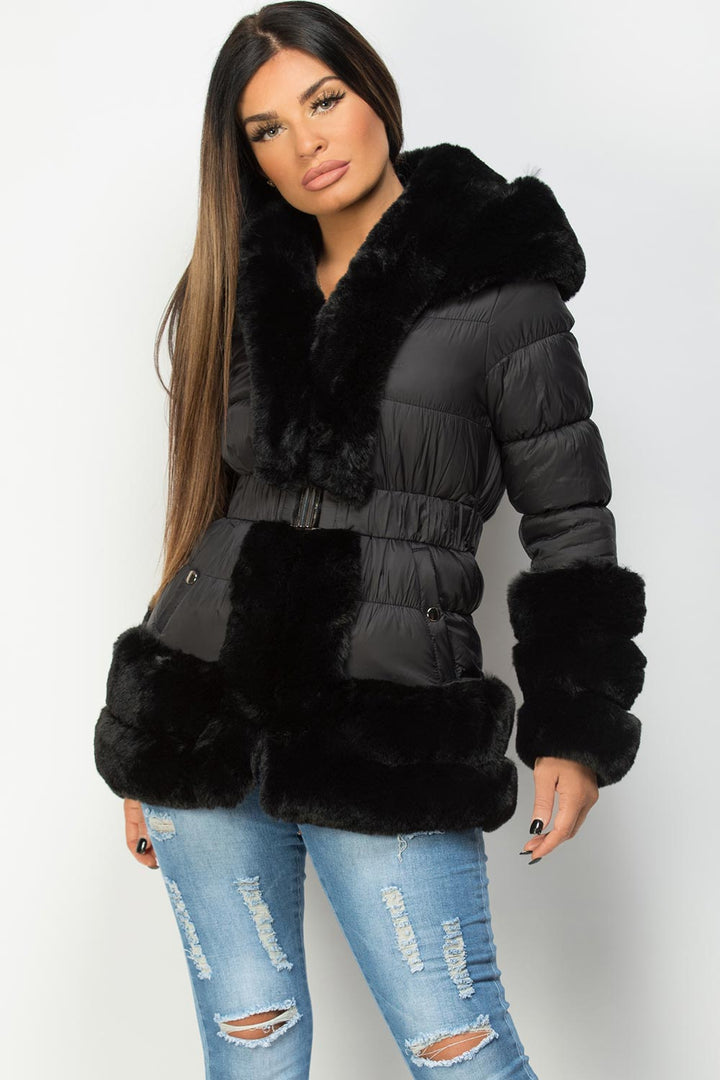 Leilana | Women’s padded down-style puffer jacket with faux fur trim