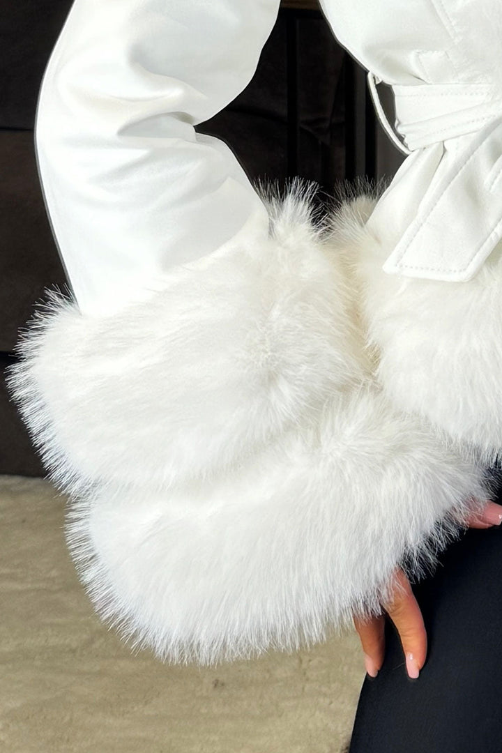 Aniston | Women’s cropped faux fur coat with hood and belt