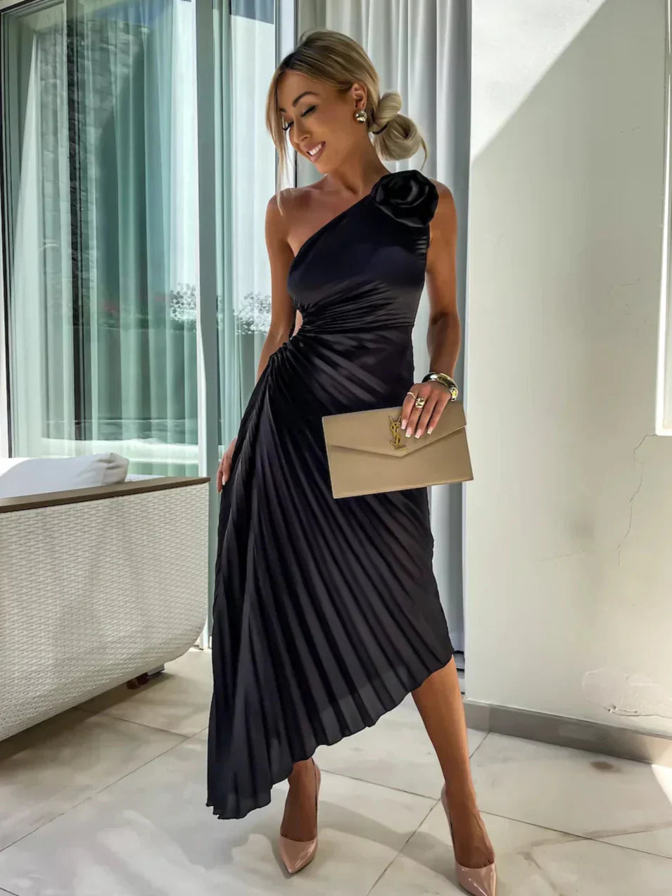 Ara | Women’s maxi gala dress with one-shoulder design and floral