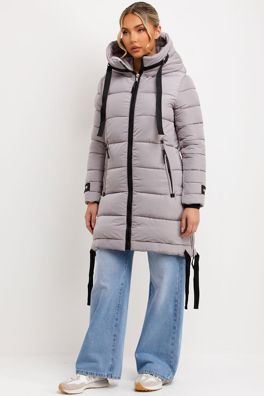 Ambriah | Women’s long puffer coat with hood and side straps