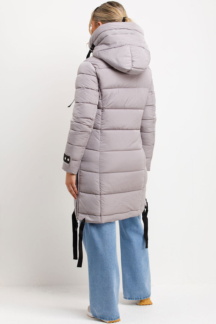 Ambriah | Women’s long puffer coat with hood and side straps