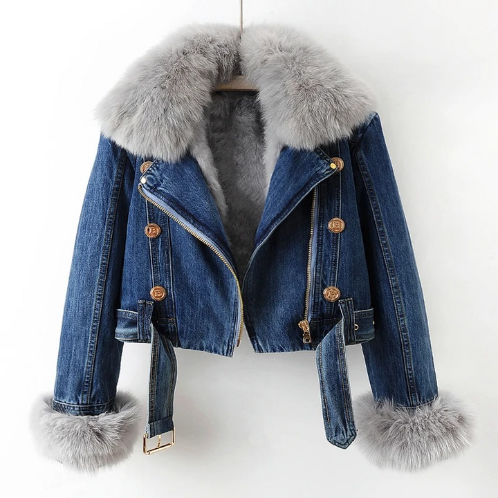Celestine | Women’s denim jacket with faux-fur cuffs and plush lining