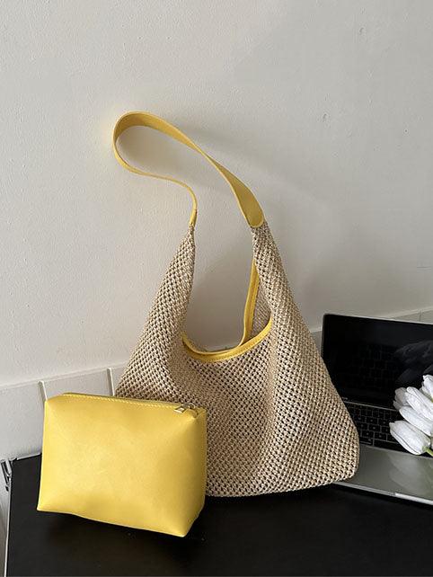 Acesen | Women’s woven straw beach bag with pouch set