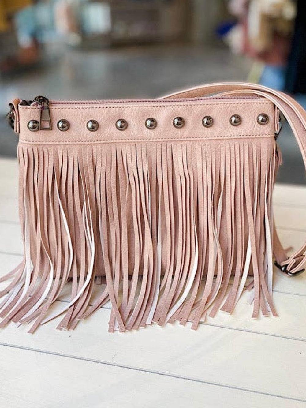 Shane | Women’s fringe crossbody bag with studded detailing