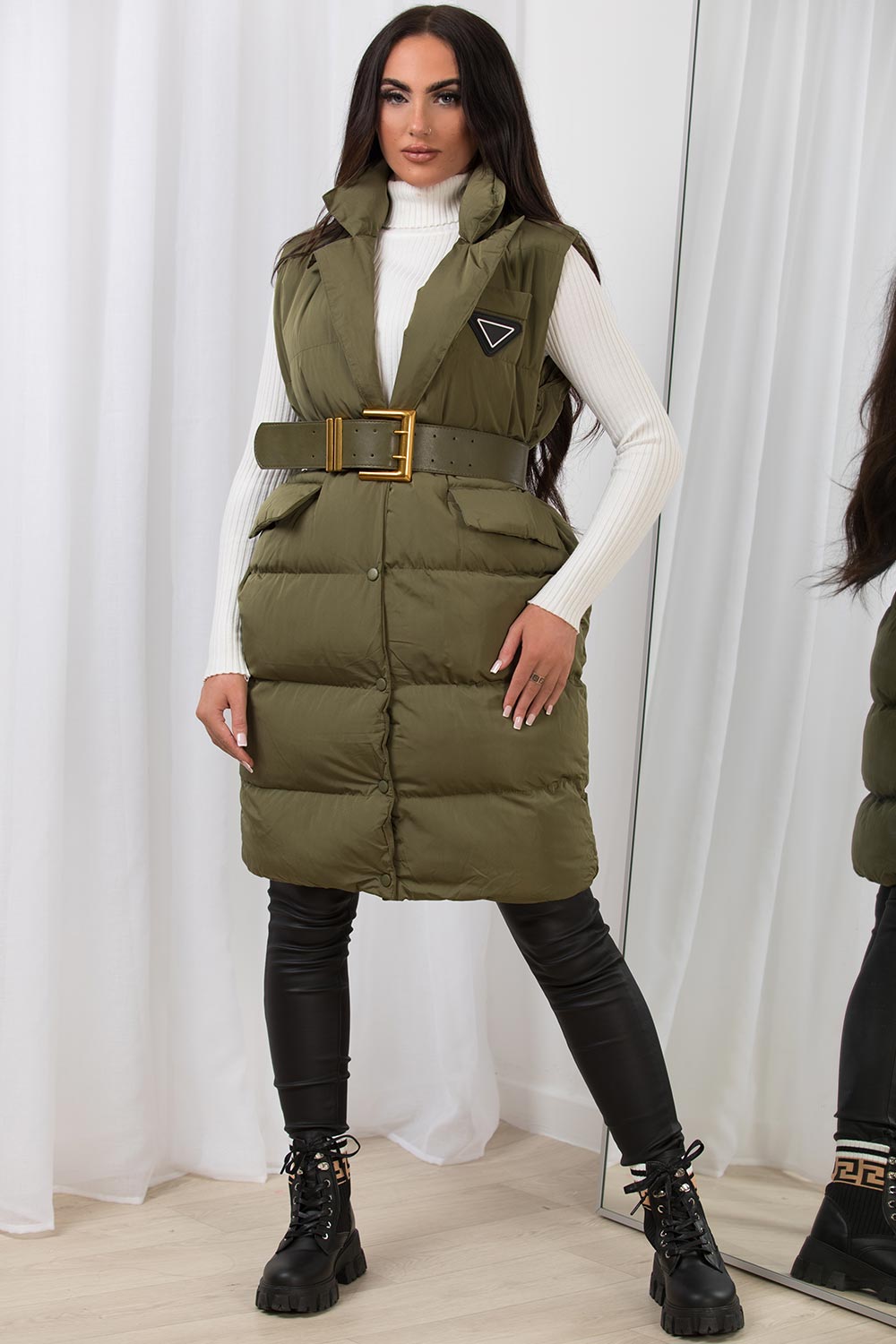 Briara | Women’s long puffer vest with belt