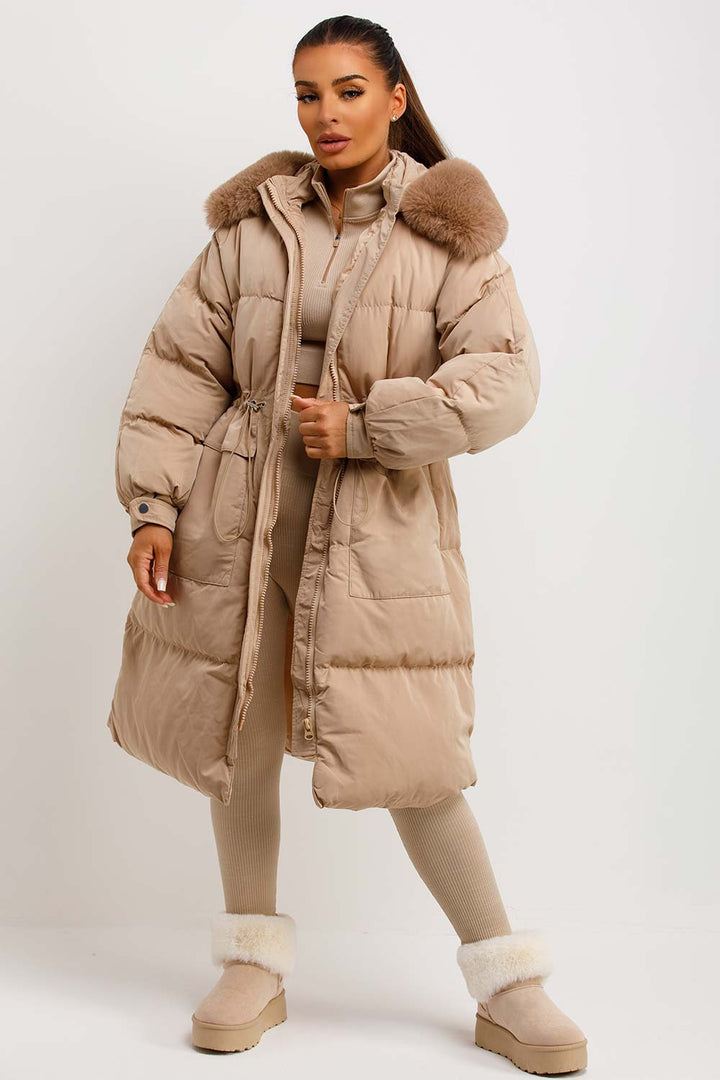 Brixton | Women’s long puffer coat with faux fur hood