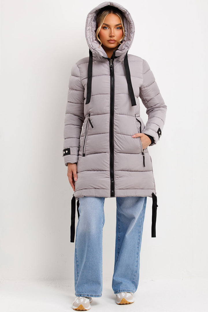 Ambriah | Women’s long puffer coat with hood and side straps