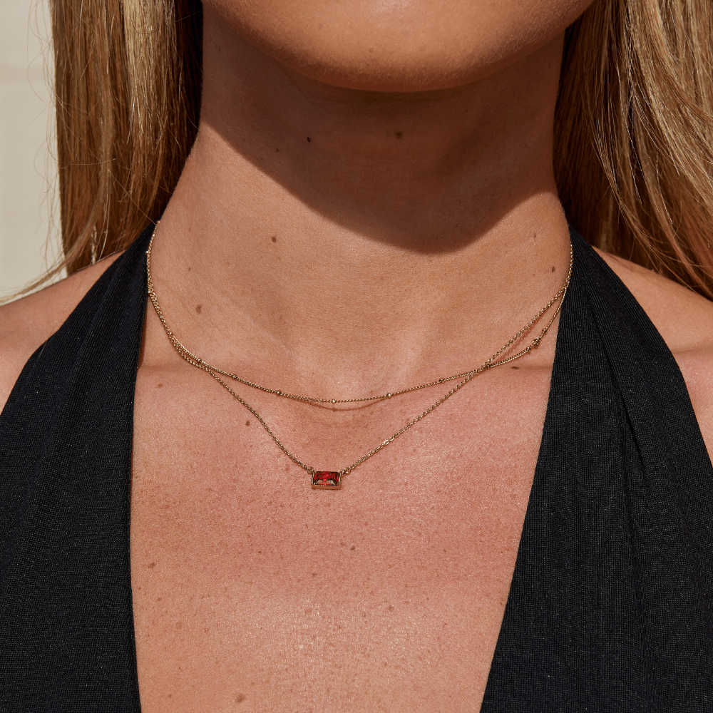 Stacy | Women’s ruby crystal pendant necklace with gold chain