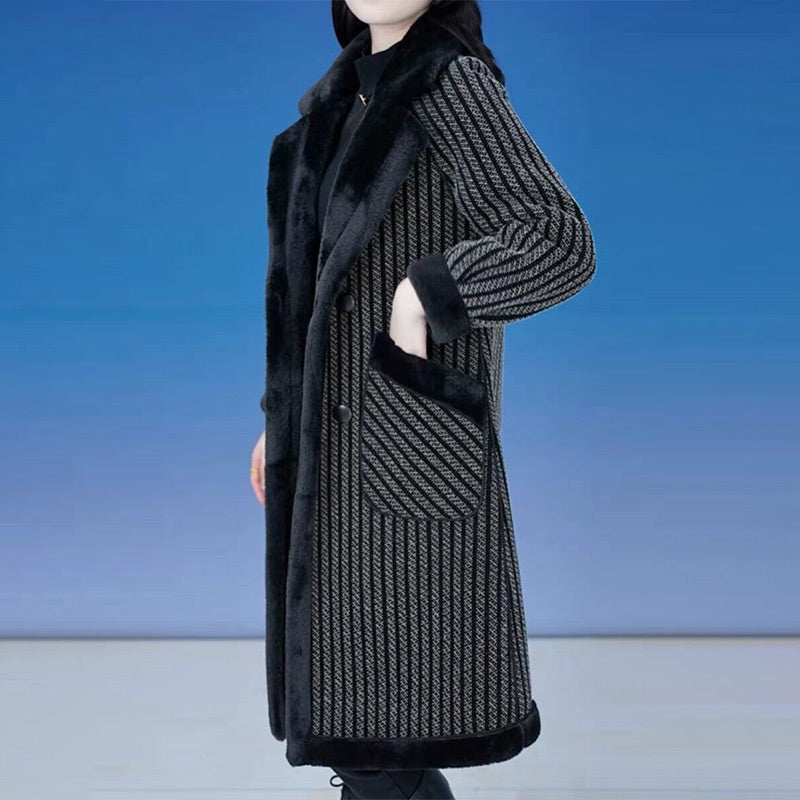 Riona | Women’s double-breasted mid-length overcoat with a soft plush interior