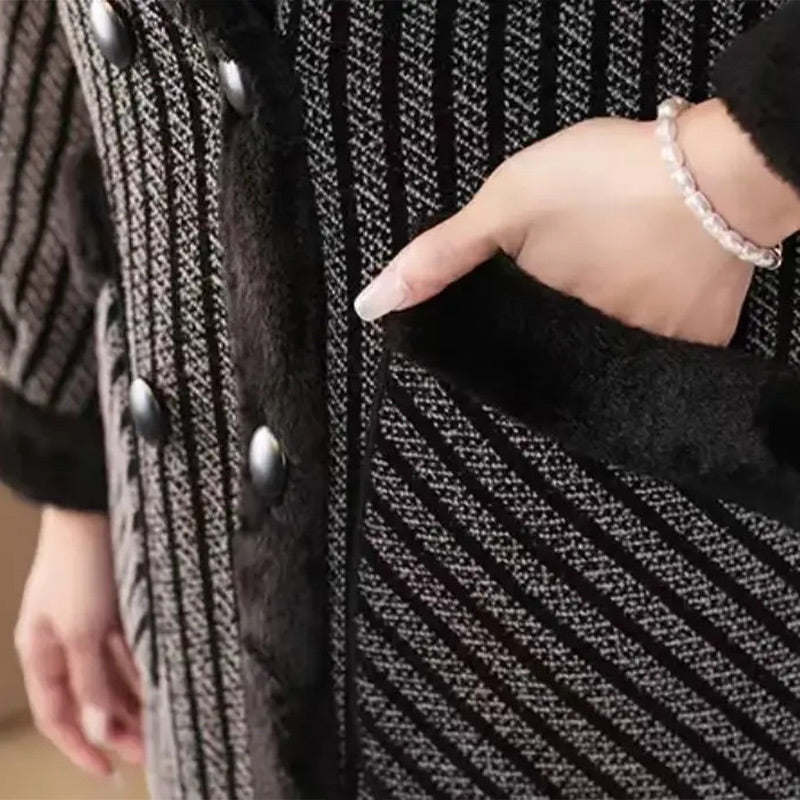 Riona | Women’s double-breasted mid-length overcoat with a soft plush interior